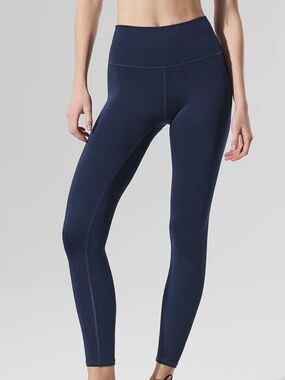 ALO Yoga 7/8 Hight Waist Airlift Navy Performance Leggings with Calf Logo